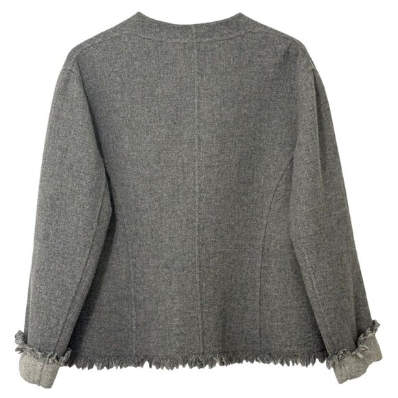 LaFayette 148 Womens Open Wool Blend Jacket Gray Fringe Detail Boxy Size L / XL? - Picture 4 of 11